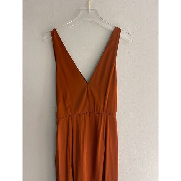 Abercrombie & Fitch Slip Dress S Midi Burnt Orange Satin Cinch Front Slit NEW - Picture 8 of 9